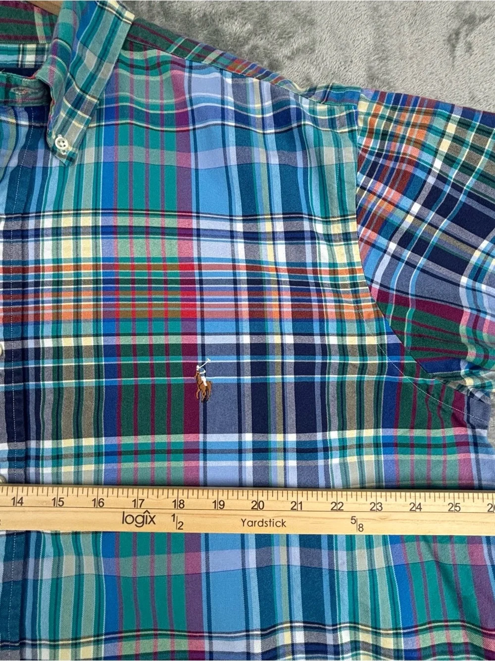 Polo Ralph Lauren Shirt Mens XLT Green Blue Multicolor Flesh Pony Preppy